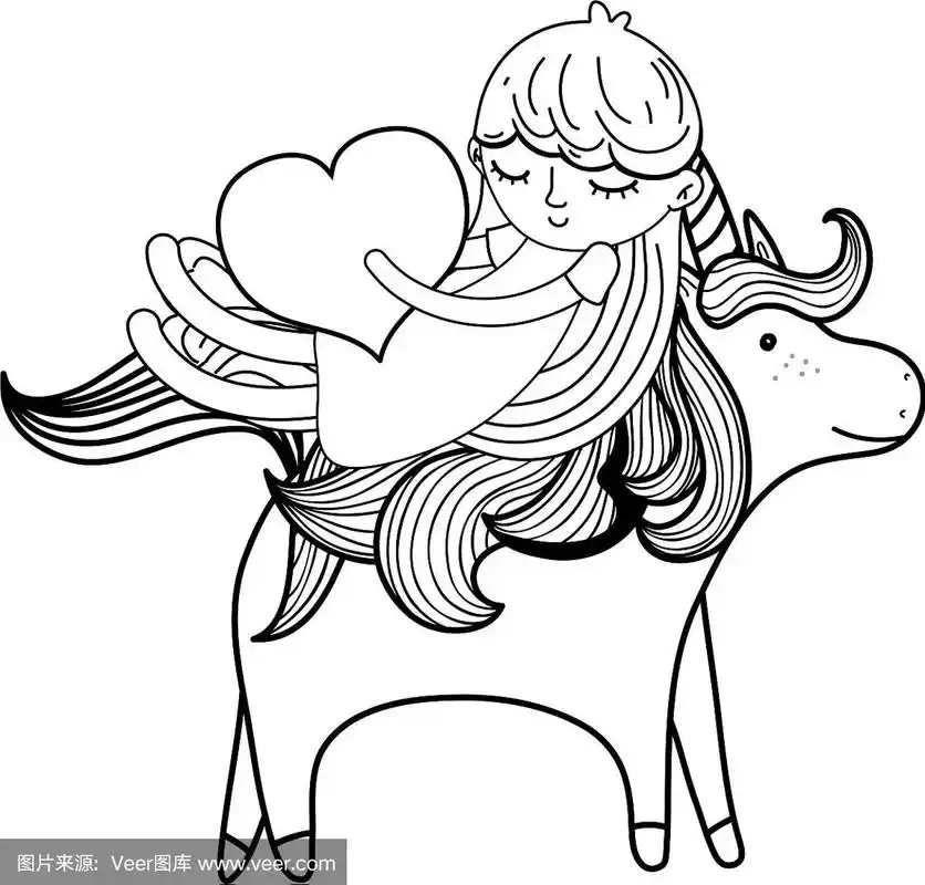 线姑娘骑着可爱的独角兽