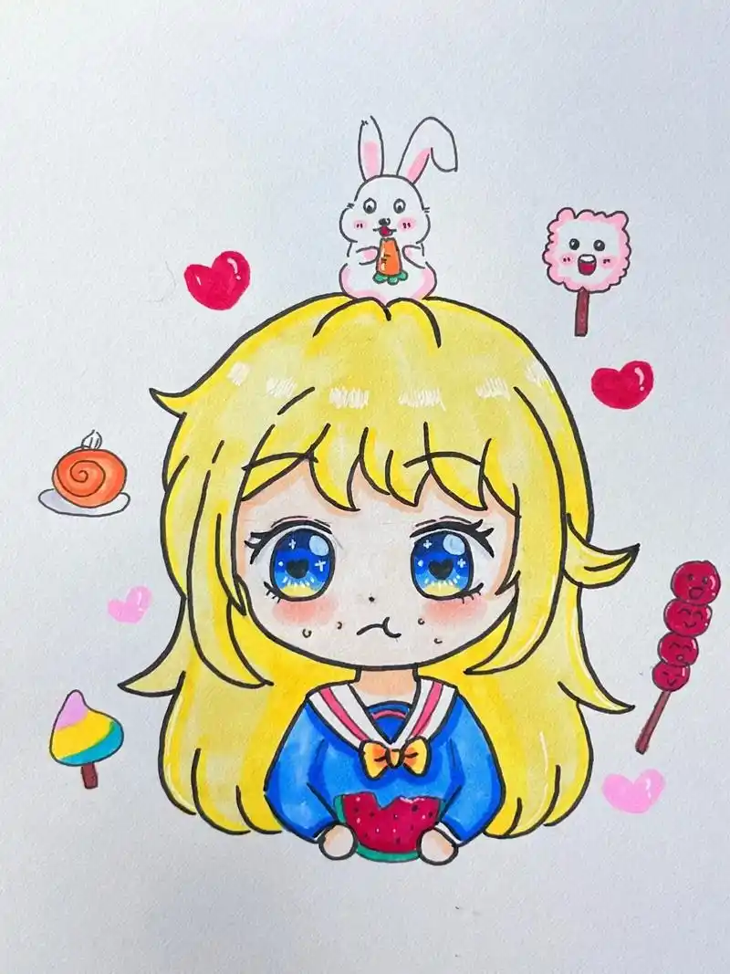 动漫女孩绘画过程图.#q版人物 #动漫绘画 #一起学画画 # - 抖音