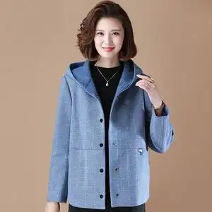 年轻妈妈春秋装短款春装外衣2021新品30岁40中年女装休闲毛呢外套