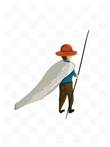 手绘穿着 i>披 /i> i>风 /i>的大叔背影设计可商用元素