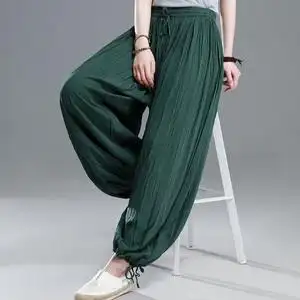 布琳达棉绸灯笼裤女夏季宽松大码束脚绑带褶皱休闲裤薄款阔腿长裤