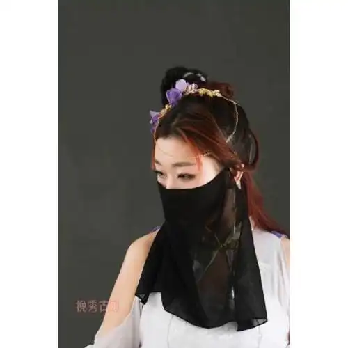 面纱挽秀系带遮脸雪纺古装流苏汉服白色蒙面纱巾侠女仙独立站