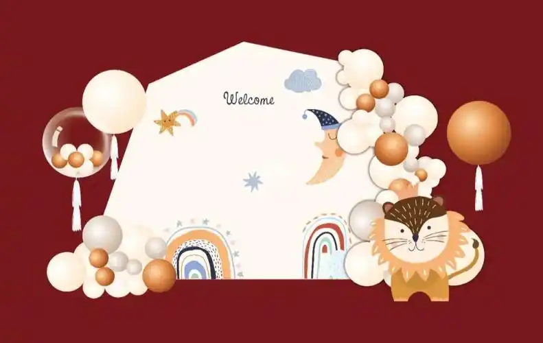 卡通小狮子宝宝宴气球kt板背景素材
