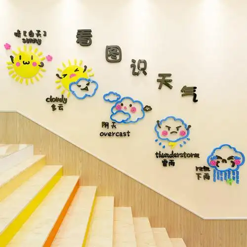 幼儿园天气预报楼梯墙贴3d立体早教中心环创主题班级教室墙面装饰