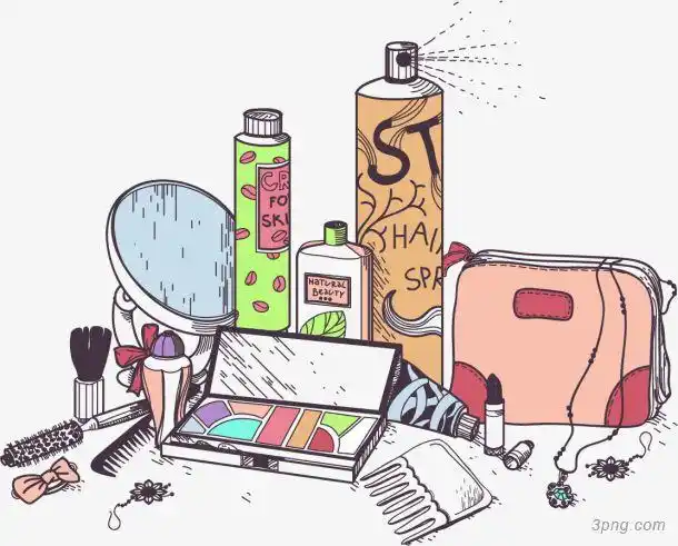 矢量手绘化妆工具png素材透明免抠图片-卡通手绘