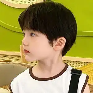 儿童假发男宝宝齐刘海拍照写真锅盖头自然逼真黑色短直发整顶发套