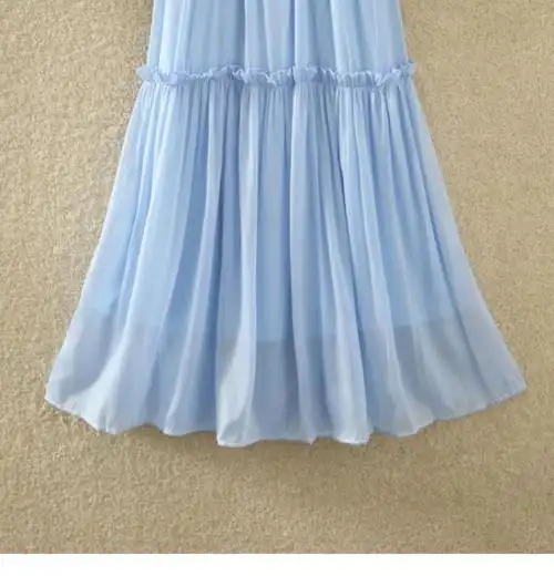 纱纱裙夏款木耳边拼接欧根纱半身裙女春夏新款高腰显瘦大摆中长款a字