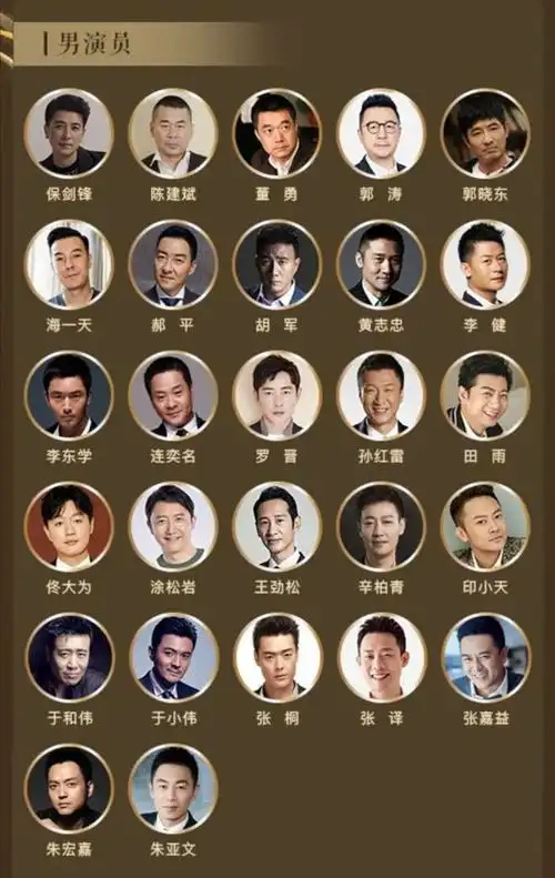 陈建斌,郭涛,罗晋,孙红雷,张译,朱亚文等27人之多,这组的男演员名单