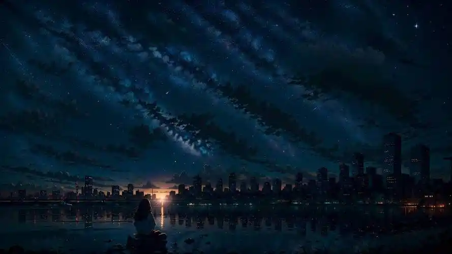 星空 城市 女孩 唯美意境 4k动漫壁纸