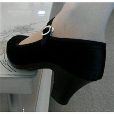 黑色超高跟涤绒一带礼仪.宾馆.酒店.舞蹈女布鞋("黔城"牌