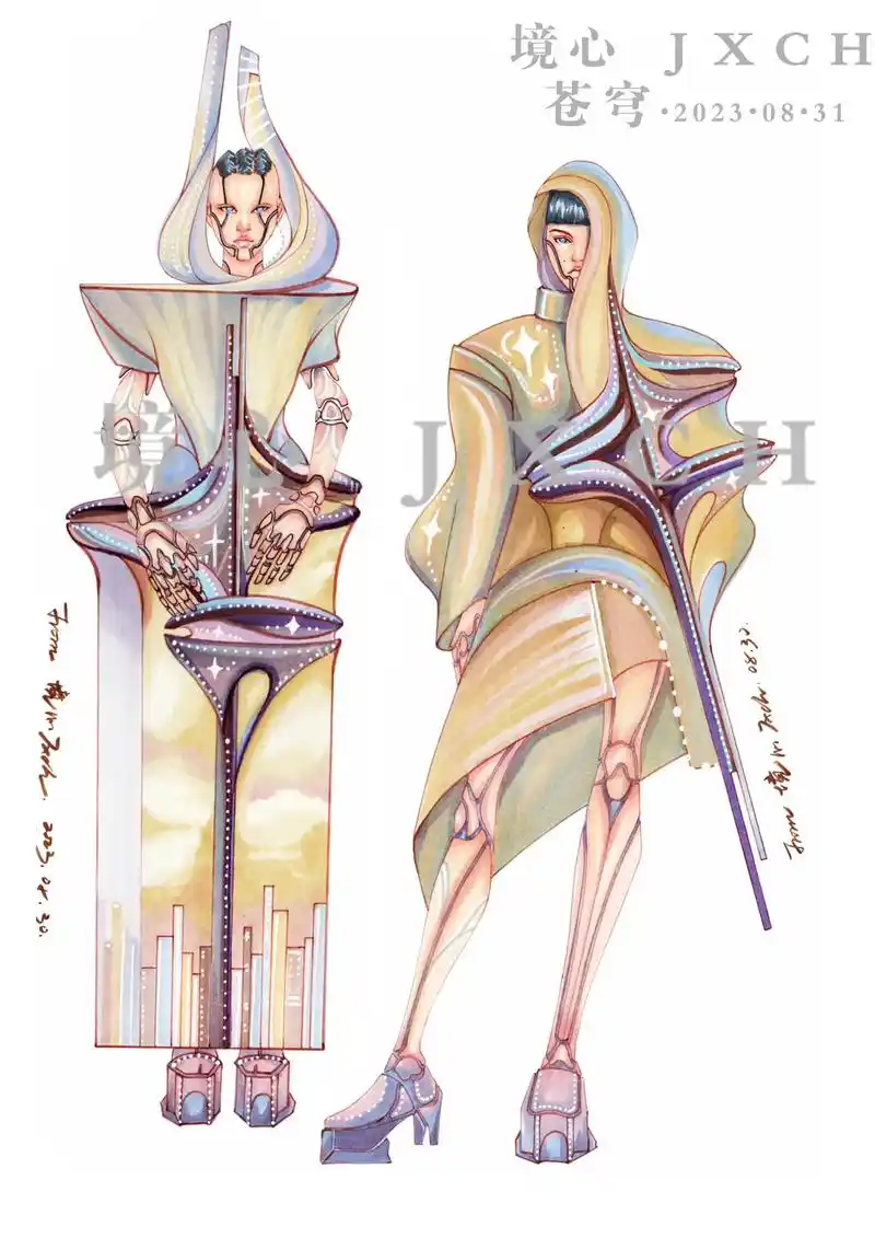 原创服设丨日落之际的色彩.现代科技主题04服装设计 图案 廓 - 抖音