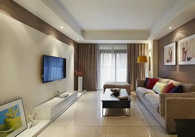 105平方米现代简约风格中户型家庭客厅壁画电视背景墙沙发装修效果图