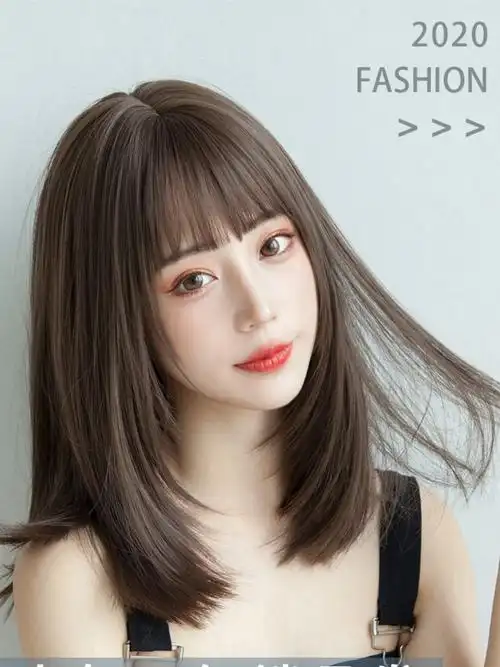 【时尚刘海】可爱齐肩中长直发空气齐刘海女冷棕内扣锁骨短发