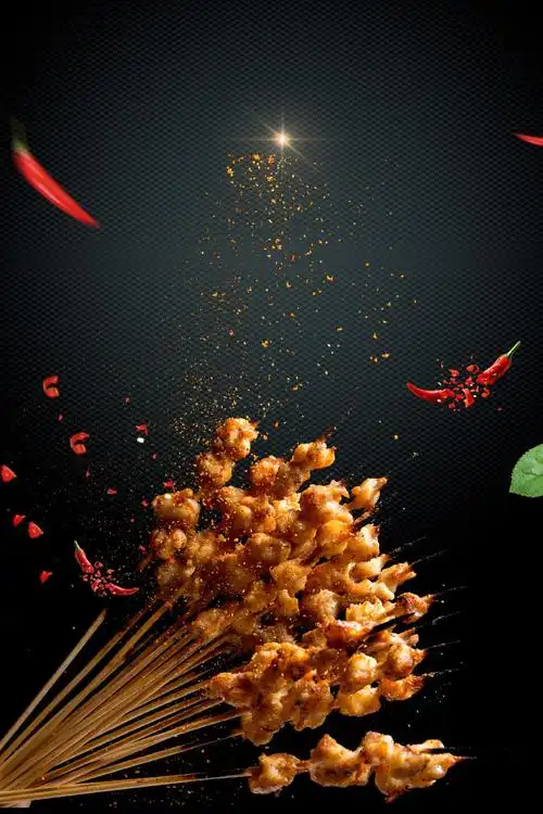 热辣夏季特色烧烤促销黑色简约背景海报
