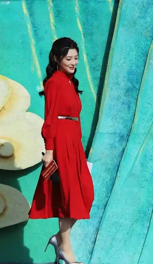 54岁周涛真绝了,公主编发配红裙又甜又俏,不愧是最美电视一姐_高跟鞋