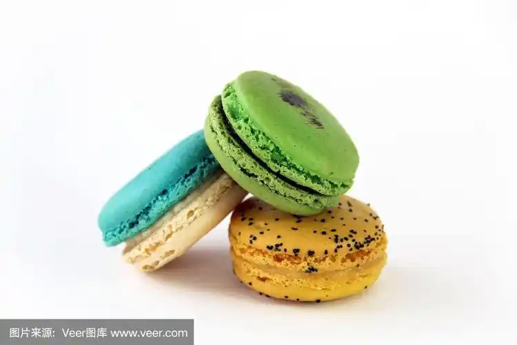 工匠蓝色,绿色,和黄色的马卡龙特写