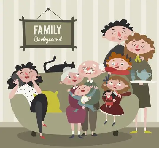 创意客厅里的三代同堂之家矢量图