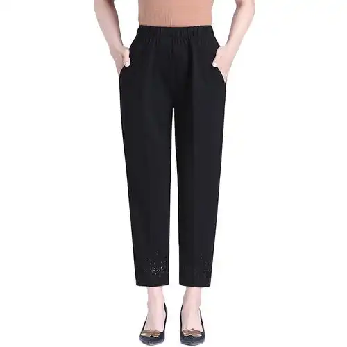 妈妈八分裤子夏季薄款宽松大码冰丝休闲女裤中老年女装