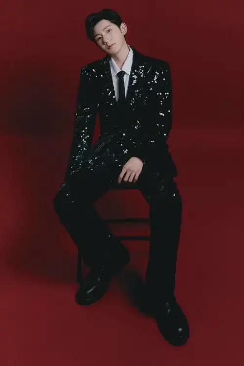 王源沸腾之夜造型图一身黑色璀璨星空西装好闪好亮好帅