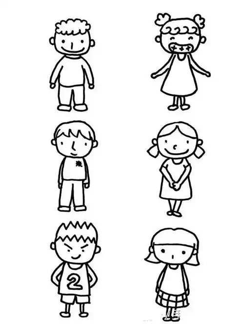 超可爱的卡通人物小男孩女孩简笔画手账素材