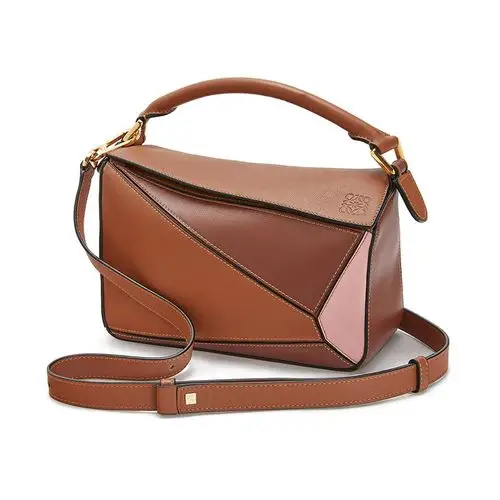 loewe罗意威拼色几何牛皮徽标压花休闲单肩斜挎女士包袋