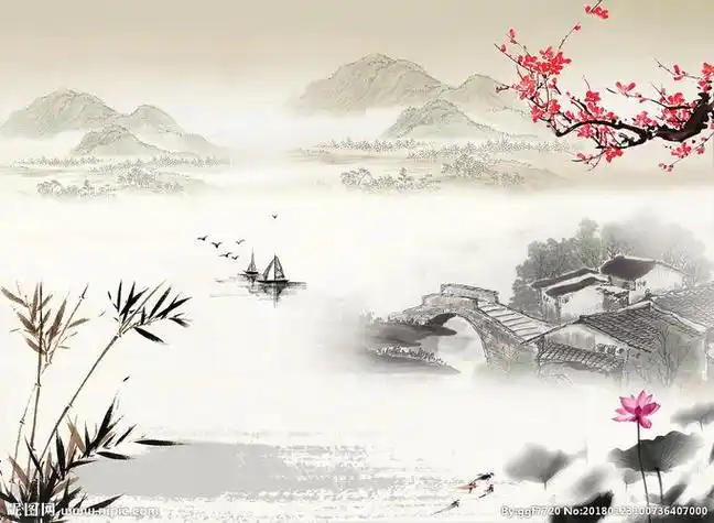 整幅画用大片的红色> 水墨画竹子梅花h5背景喜欢江南水乡水墨画 手绘