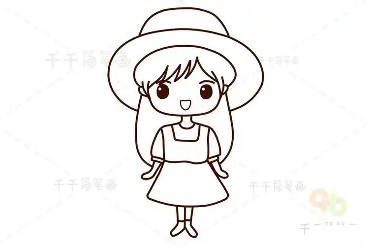 戴帽子的小女孩简笔画 简单又可爱