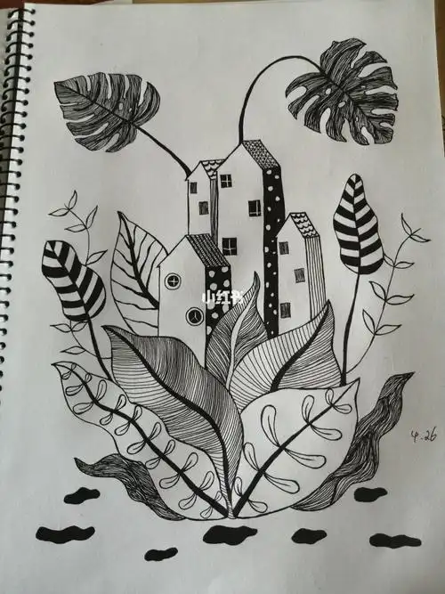 黑白装饰画风景带步骤图