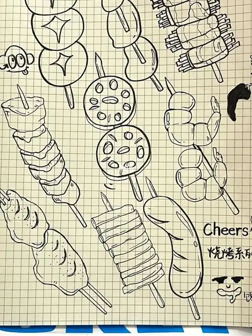 谁能抵挡的住烧烤的诱惑啊#手帐素材  #简笔画  #绘画  #画画打卡