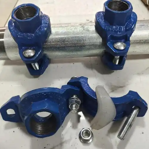 沟槽消防镀锌管开孔蓝色丝接机械三通给水分水抱箍接头供饮水卡箍dn50
