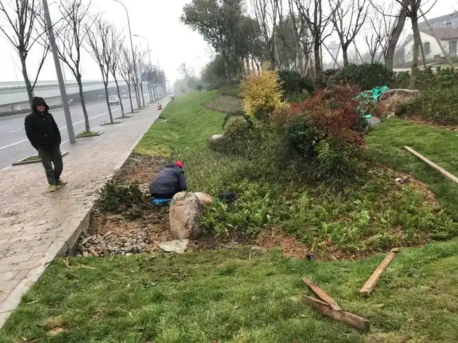 雨水花园小苗种植,卵石铺设,25人;三区钢栏杆安装,2人;电缆穿管,5人.