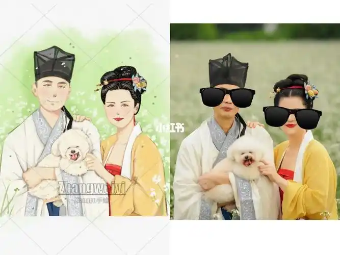 最近好流行古风呀画了一对老夫妻和他们的狗狗神仙眷侣#手绘头像