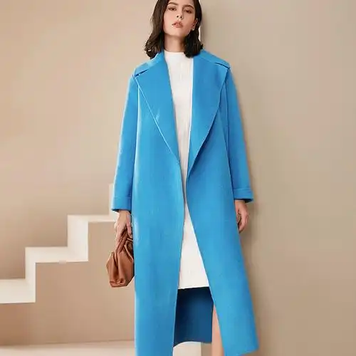 fi静谧秋冬新品小众高端手工湖蓝色长毛绒苏丽毛呢外套