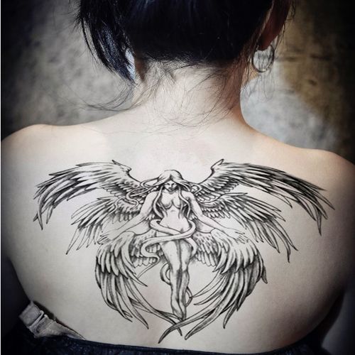 六翼天使纹身贴 半背翅膀纹身贴 堕落天使刺青 男女 防水 贴纸