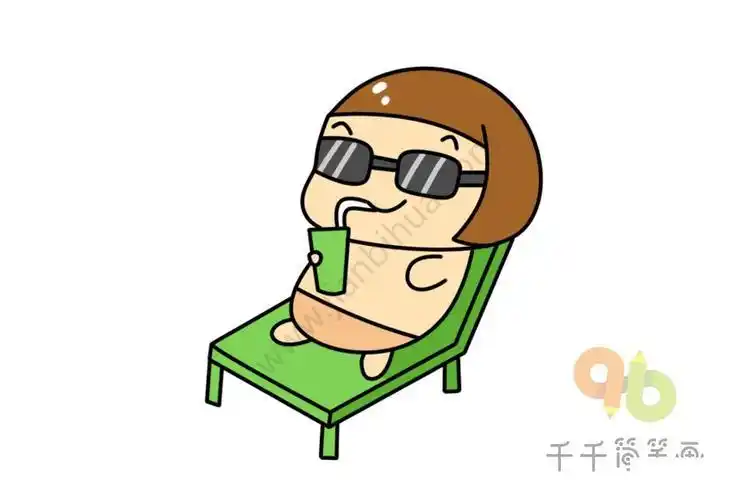 沙滩晒太阳小人简笔画