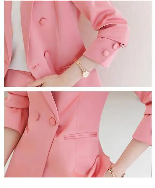 预售 高端时尚双排扣粉色西服外套女秋冬新款艺考主播主持人套裤 - 17