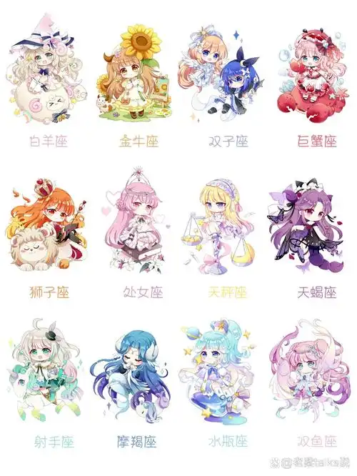 原创十二星座q版拟人合集插画分享 前段时间画完了十二星座的所有人物