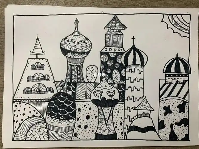 儿童线描画城堡