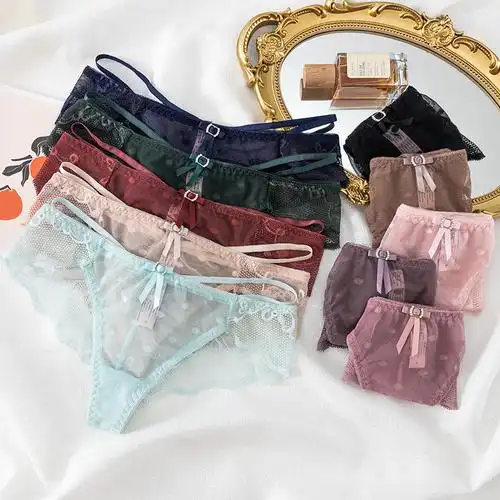 跨境工厂 蕾丝内裤女细带性感超薄三角裤女轻薄透气t裤女士内裤
