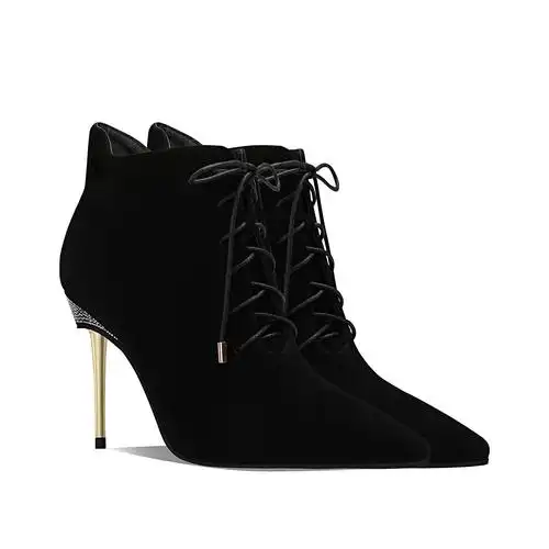 高跟短靴女2019冬季新款细跟尖头马丁靴真皮系带瘦瘦靴百搭网红靴