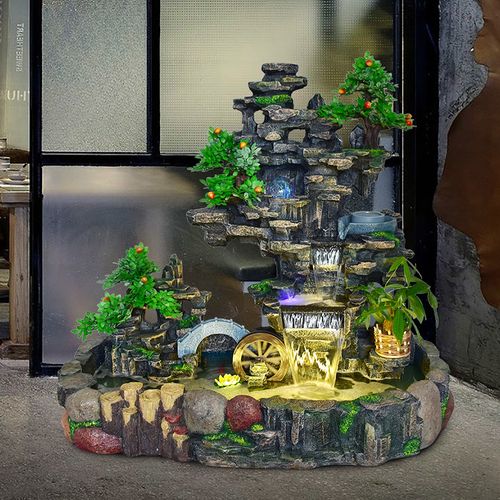汇鑫泉运通假山鱼池瀑布流水摆件循环水办公室内落地水系景观高山招财