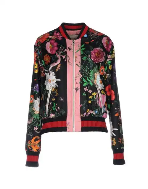 gucci 花卉及蛇印花真丝棒球夹克 in multicolor