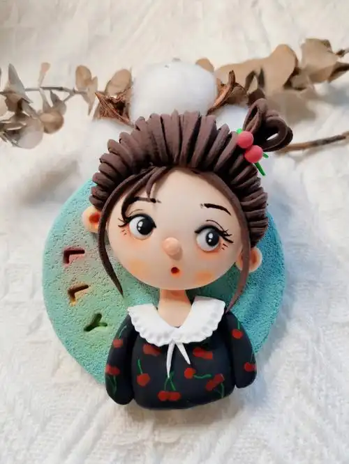 客订超轻黏土插画风人物冰箱贴附头发教程