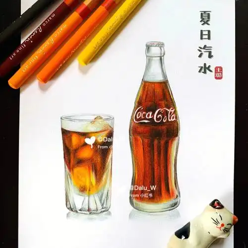 彩铅手绘夏日汽水04可乐77冰块两件套