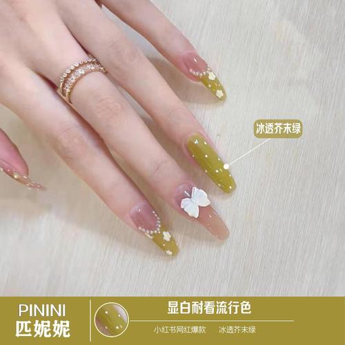 2021年新款流行色超显白款指甲油胶冰透芥末绿色美甲店专用甲油胶