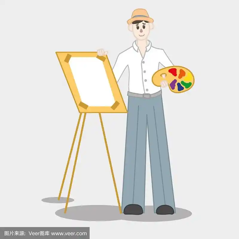 cartoon artist with an easel and a palette in cartoon style.