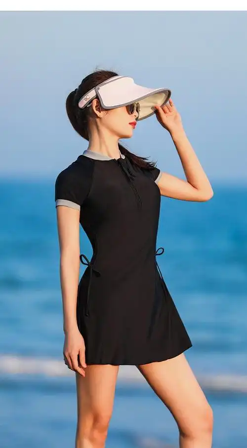 李宁lining泳衣女女士连体裙式运动休闲遮肚显瘦腰部可调速干保守套装