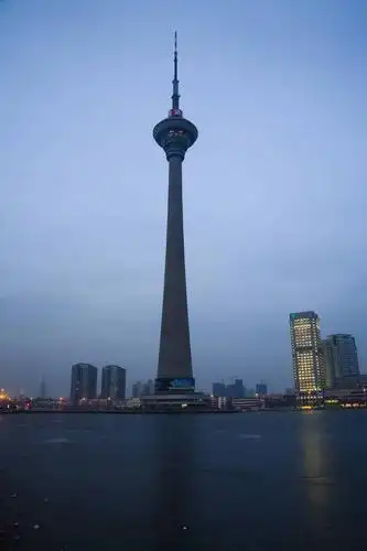 竖图,彩色,室外,白天,仰视,旅游,商务,湖,城市风光,城市,建筑,天津