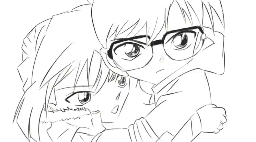 [小林简笔画]绘画动画片《名侦探柯南》中柯南与灰原卡通动漫简笔画