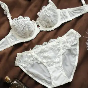 法国kj欧美全透明女文胸小胸薄蕾丝性感内衣套装大码网纱火辣镂空春夏